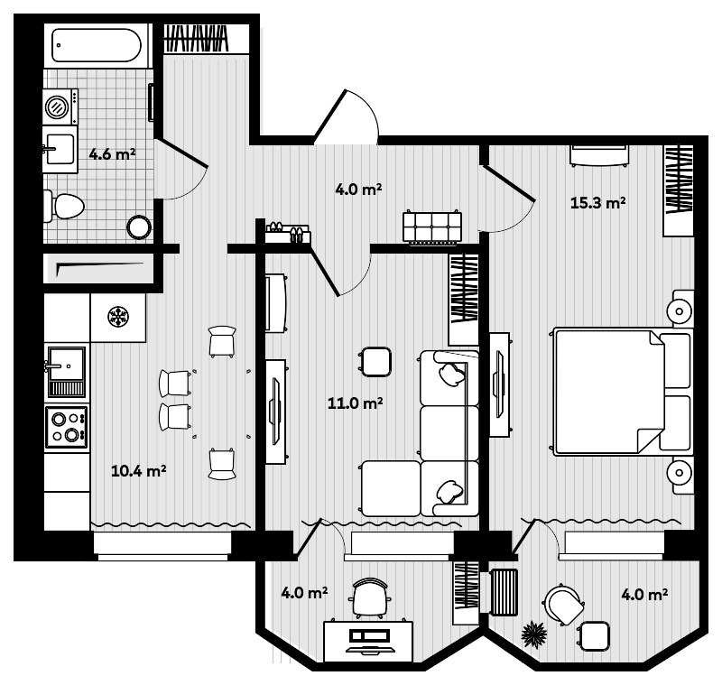 2-комнатная, 52.8 м², № 57 в Лоза