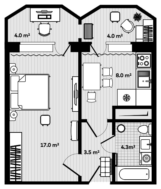 1-комнатная, 36.8 м², № 71 в Лоза
